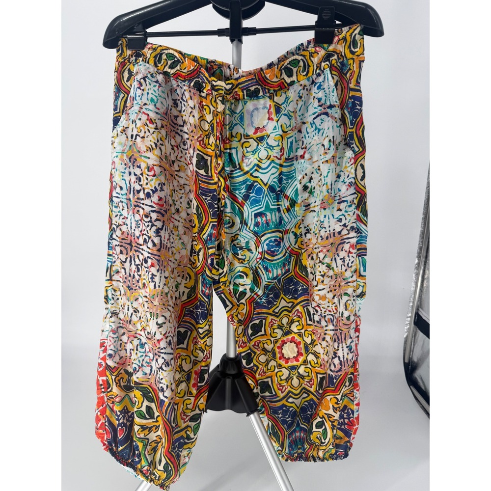 Johnny Was 100% Silk Cropped Jogger Pants Multicolor Mosaic Print C61118A-3 L